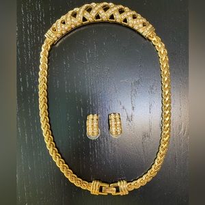 Swarovski 18k gold plated heavy necklace with matching earrings.